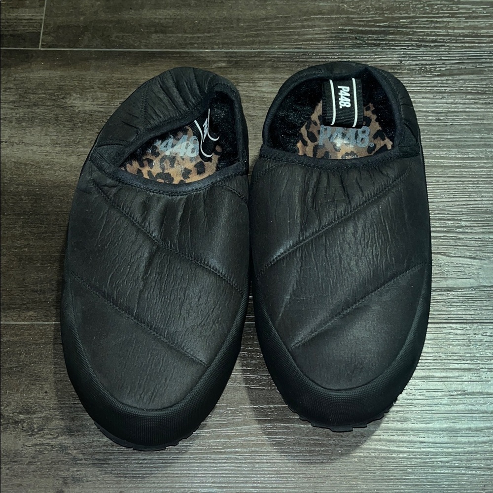 P448 Black Slip-On Loafers with Leopard Interior